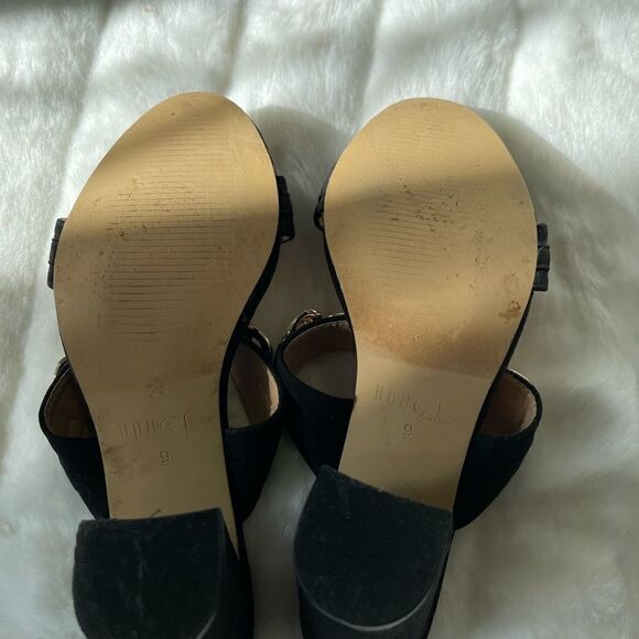 Rouge gold tone chain decor faux suede black heels size 9 - Picture 8 of 14